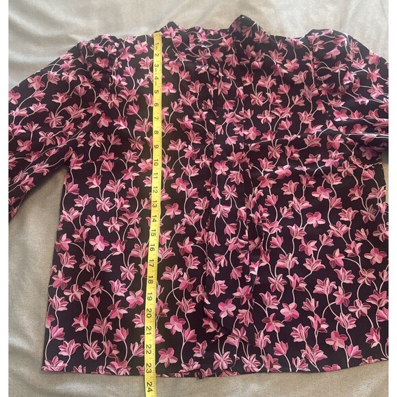 Women's Who What Wear BLACK PINK Floral Puff Long Sleeve Polyester Blouse Sz L - Picture 8 of 10